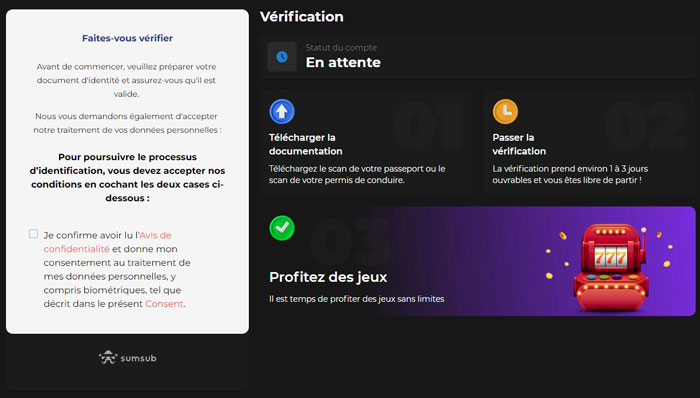 Vérificationdu compte joueur via Sumsub sur Betify