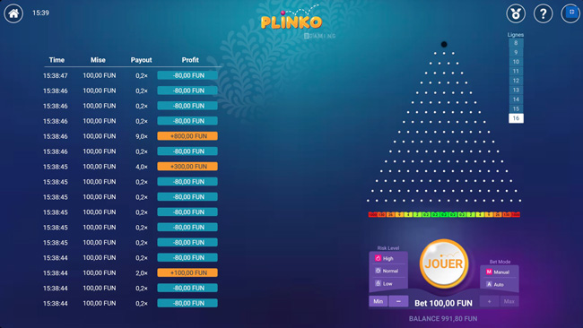 Configuration for High Roller Plinko Players