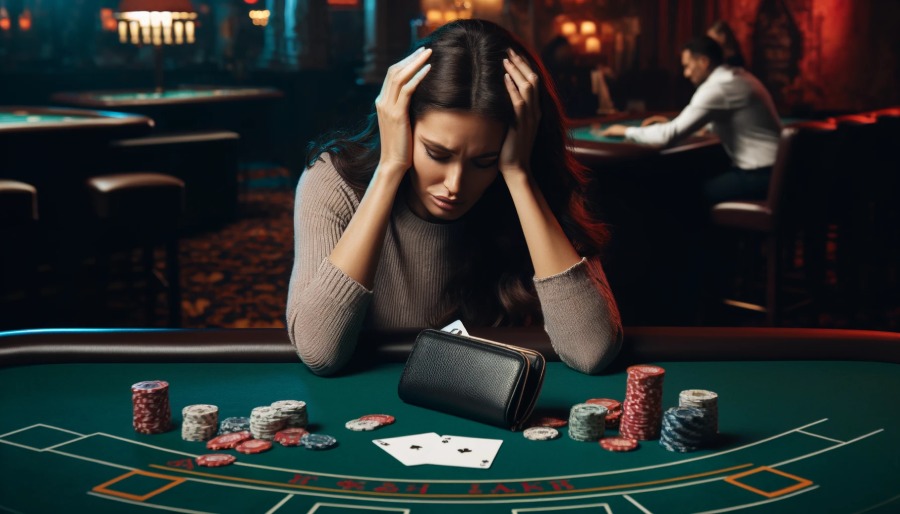 Visual woman addicted to blackjack games